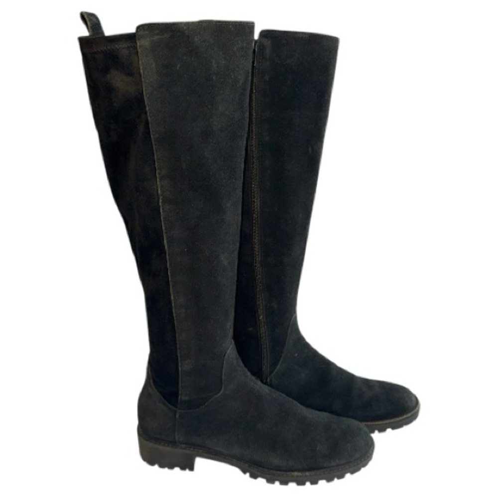 Alex Marie Lemala Black Suede Leather Knee Boots Lug Sole Full Zip Sz 8.5